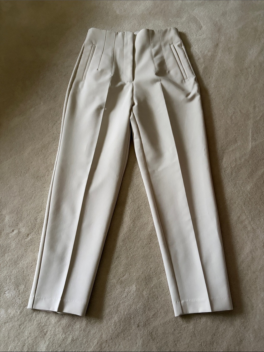 Cream High-Waist Pleated Trousers